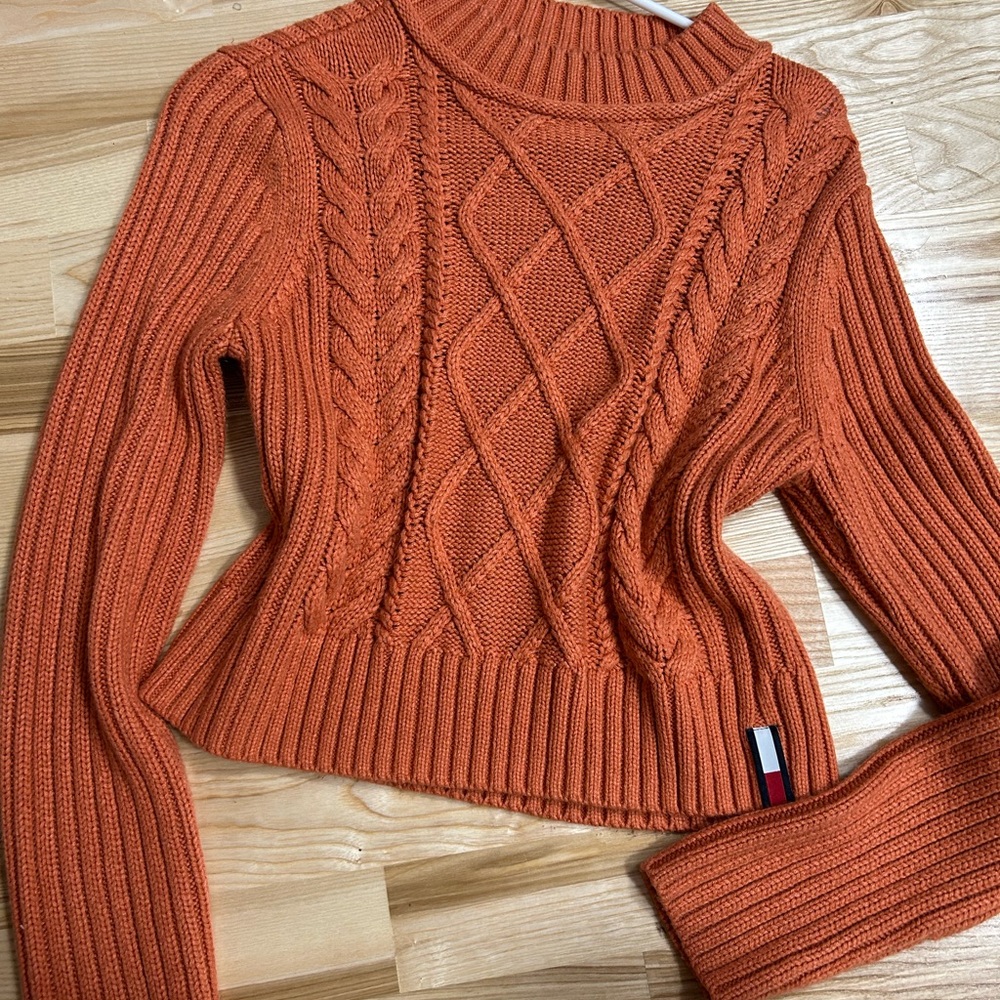 Tommy Hilfiger Rust Cable Knit Turtleneck Sweater
